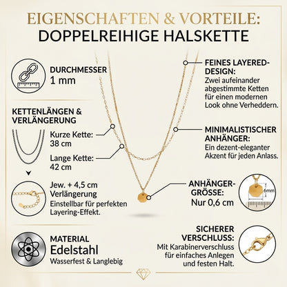 Halskette Damen filigran Layering Gold 42 cm Edelstahl Kette wasserfest hypoallergen rostfrei Karma