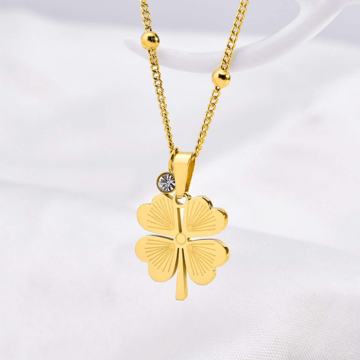 Damen Halskette Klee Gold Edelstahl 40 cm Kleekette Edelstahlkette Karma