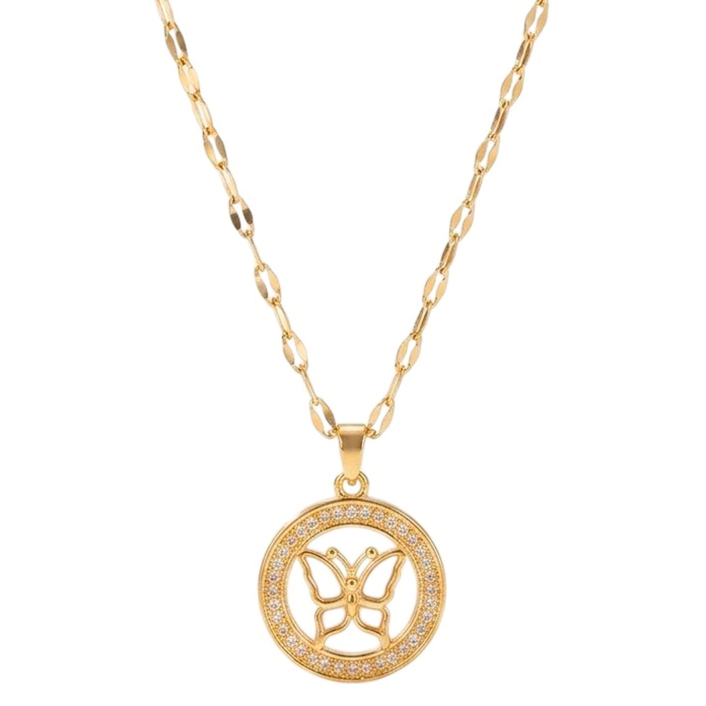 Halskette Schmetterling Gold Kristalle Edelstahl vergoldet 40 cm wasserfest rostfrei Damen Kette Karma