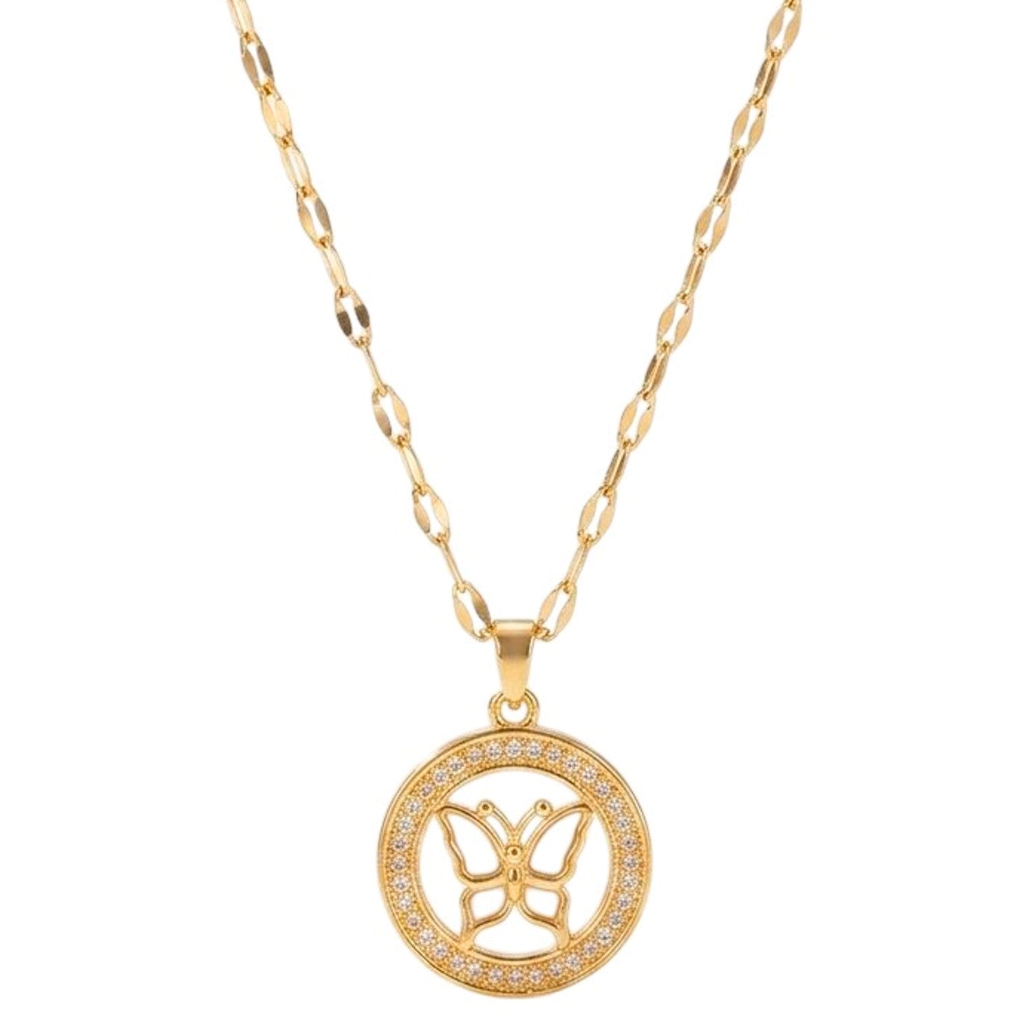 Halskette Schmetterling Gold Kristalle Edelstahl vergoldet 40 cm wasserfest rostfrei Damen Kette Karma