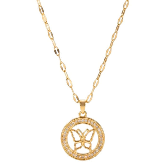Halskette Schmetterling Gold Kristalle Edelstahl vergoldet 40 cm wasserfest rostfrei Damen Kette Karma