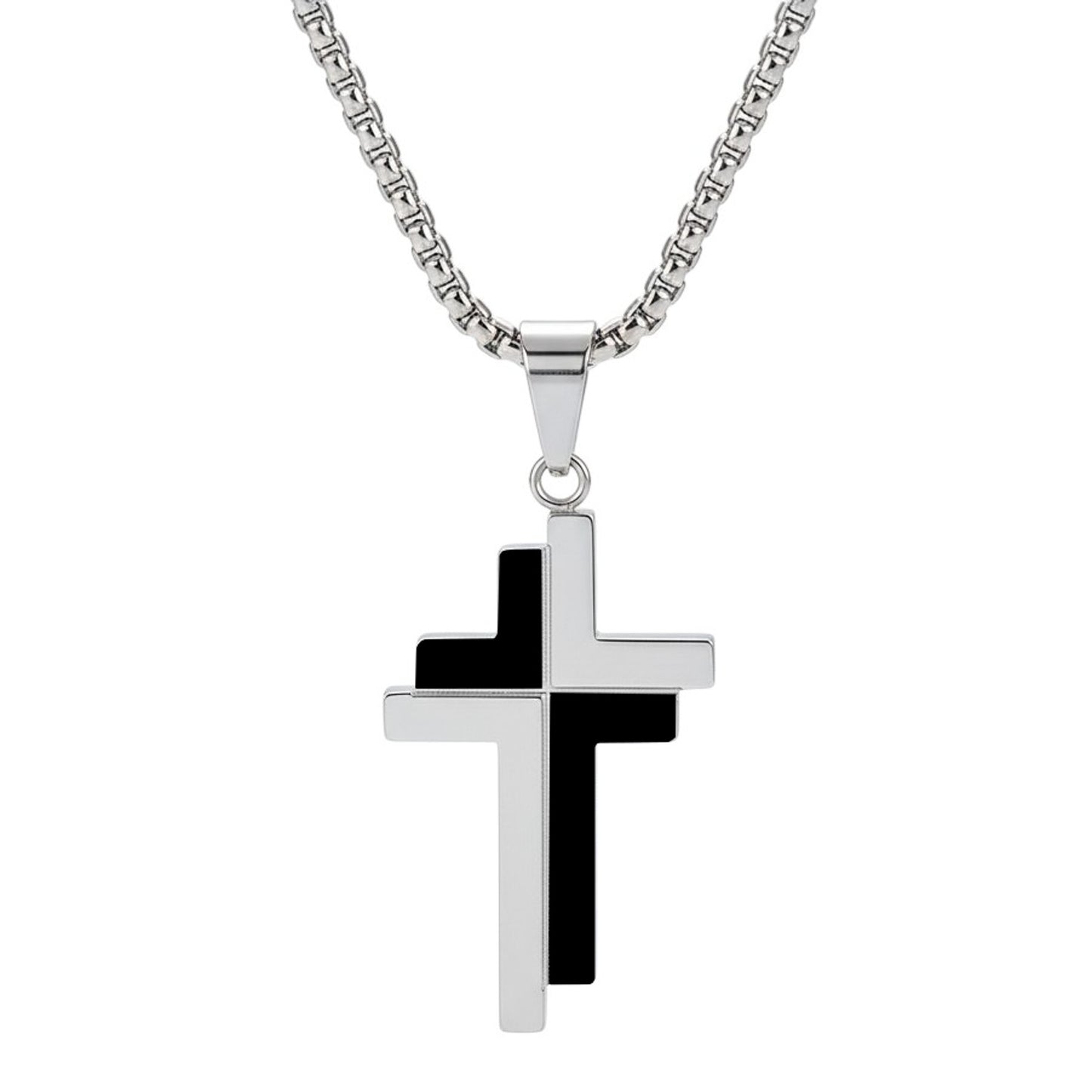 Halskette Kreuz Silber Schwarz Herren Edelstahl wasserfest hypoallergen