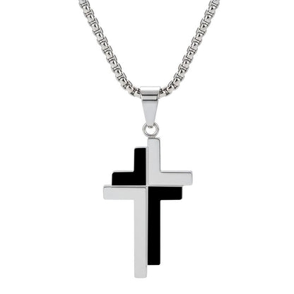 Halskette Kreuz Silber Schwarz Herren Edelstahl wasserfest hypoallergen