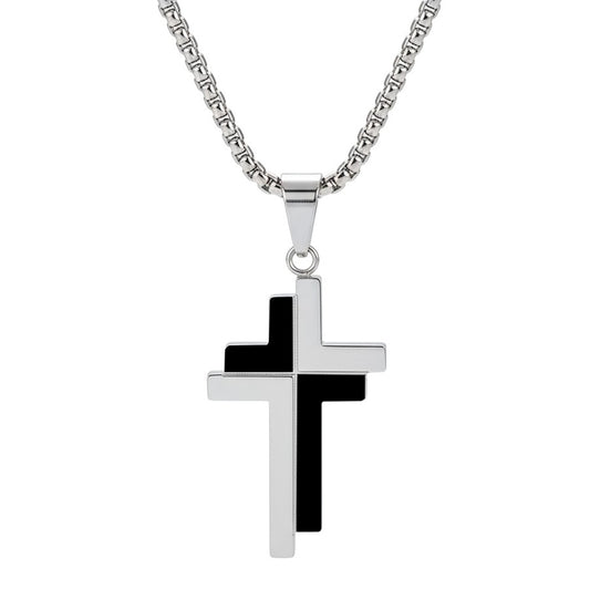 Halskette Kreuz Silber Schwarz Herren Edelstahl wasserfest hypoallergen