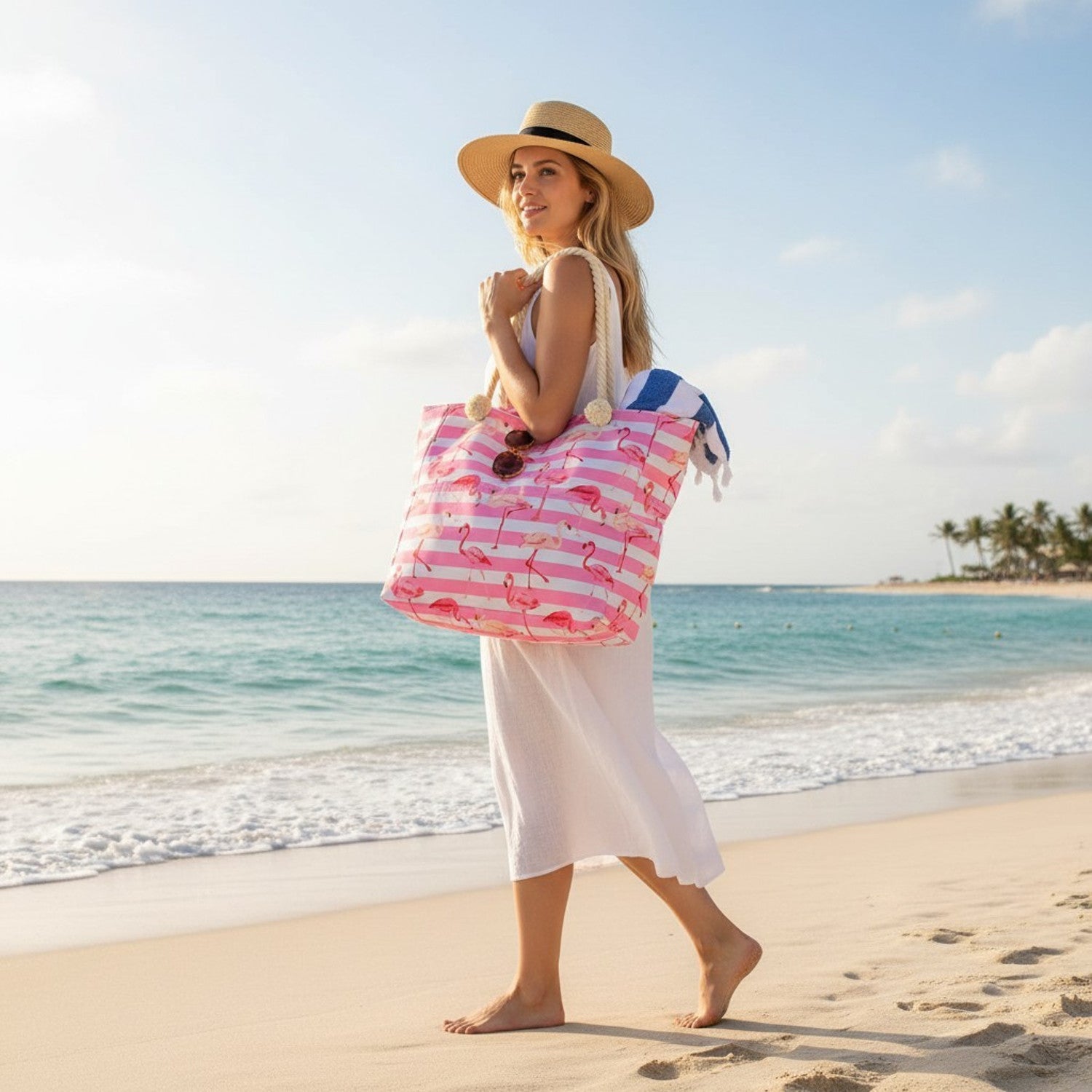Strandtasche Flamingos Pink 51 cm modern Pooltasche Shopper Sommertasche Karma