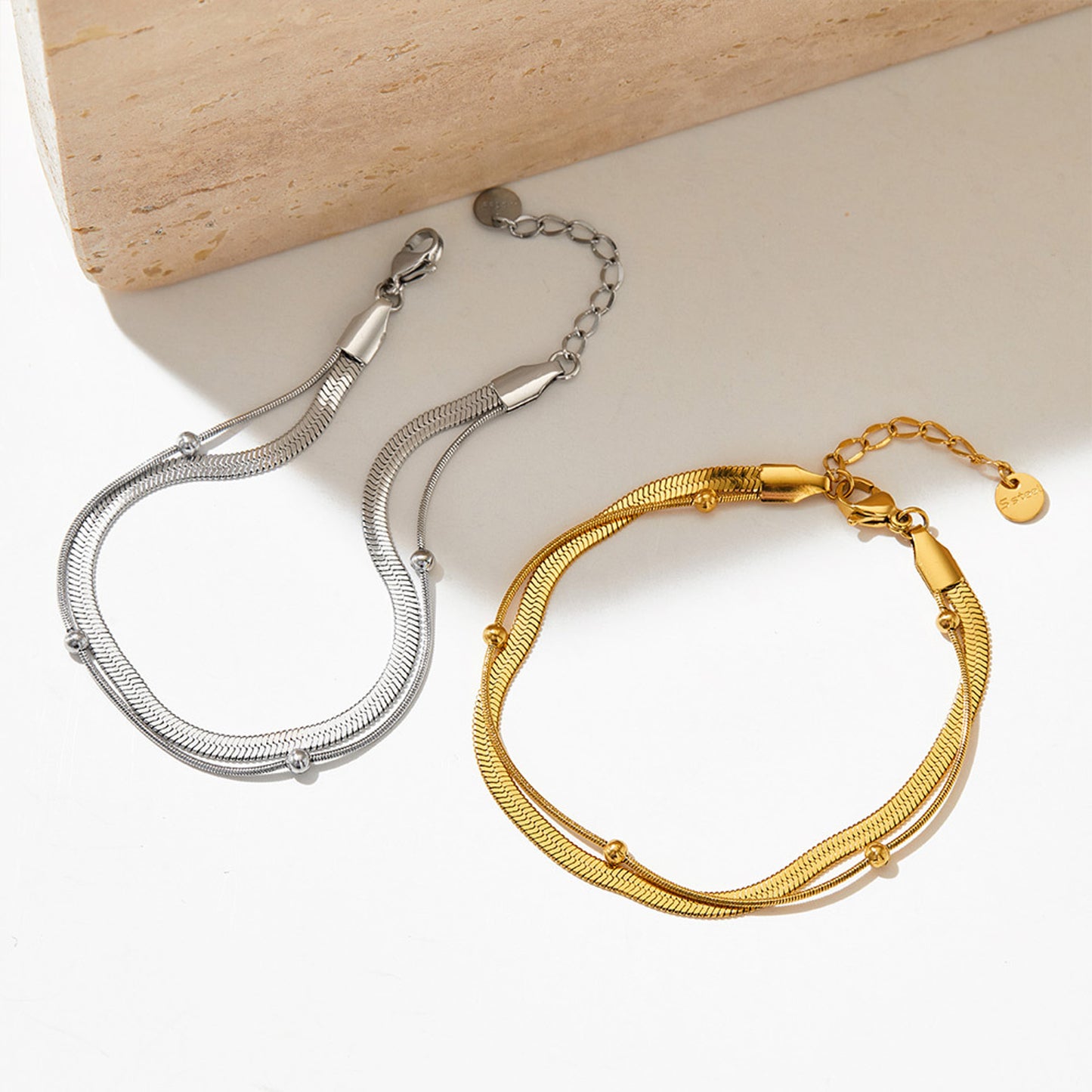 Fußkette 2reihig Gold Edelstahl vergoldet