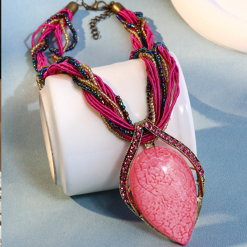 Statementkette Tropfen Anhänger Pink 47 cm Halskette Damen Kette modern Karma