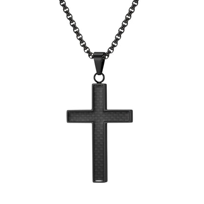 Halskette mit Kreuz Anhänger Herren Schwarz Titanstahl Carbon Herrenkette Kreuzkette Karma