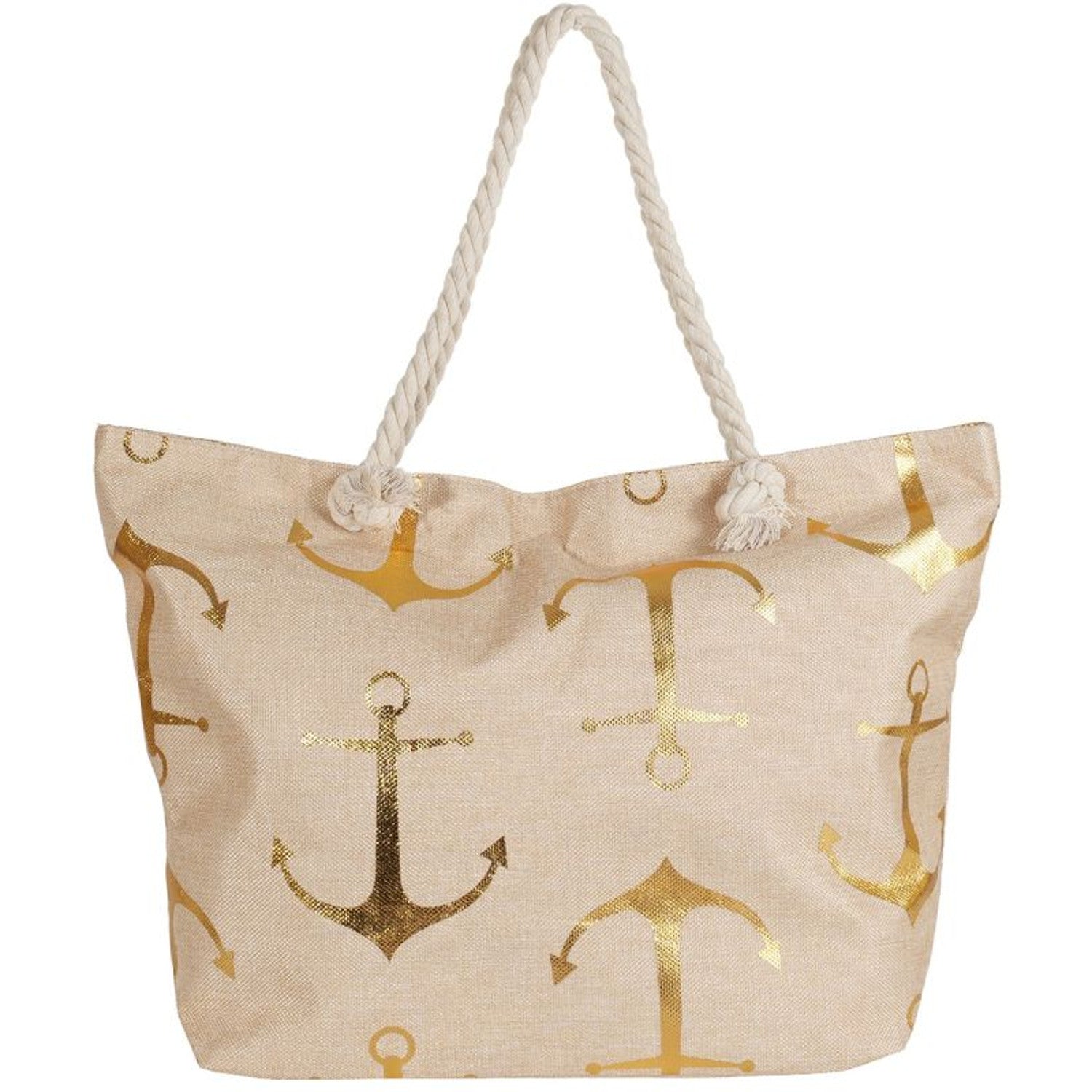 Strandtasche Anker Beige Gold 59 cm modern Pooltasche Shopper Sommertasche Karma