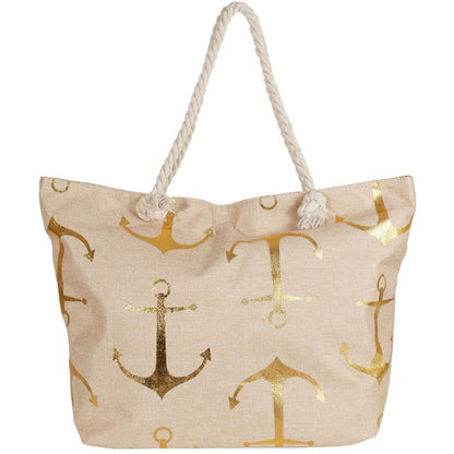 Strandtasche Anker Beige Gold 59 cm modern Pooltasche Shopper Sommertasche Karma