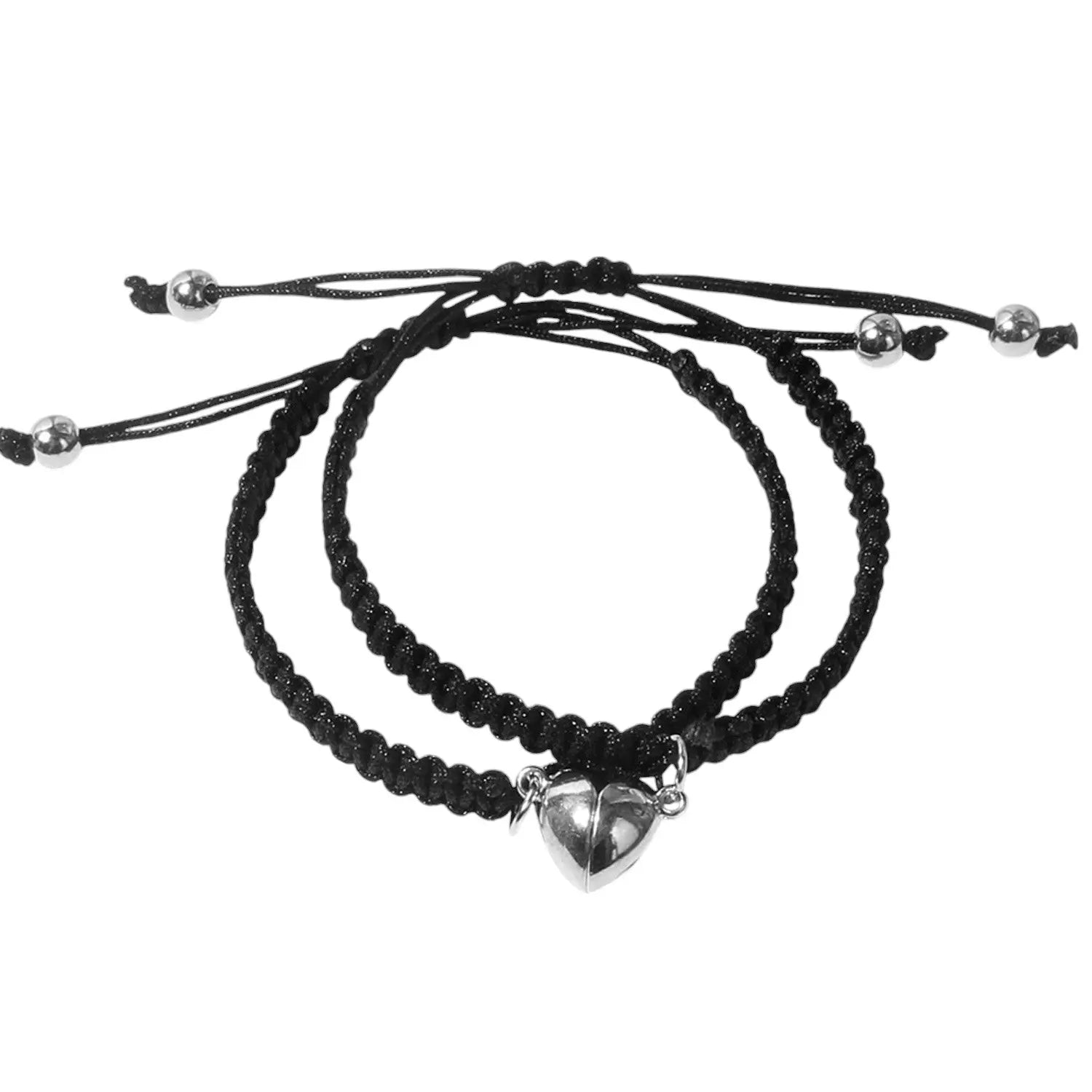 2er Set Freundschaftsarmbänder Herz Schwarz Metall Stoff KARMA