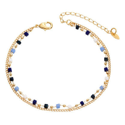 Fußkettchen Gold Blau 21 cm vergoldete Fußkette wasserfest hypoallergen Karma