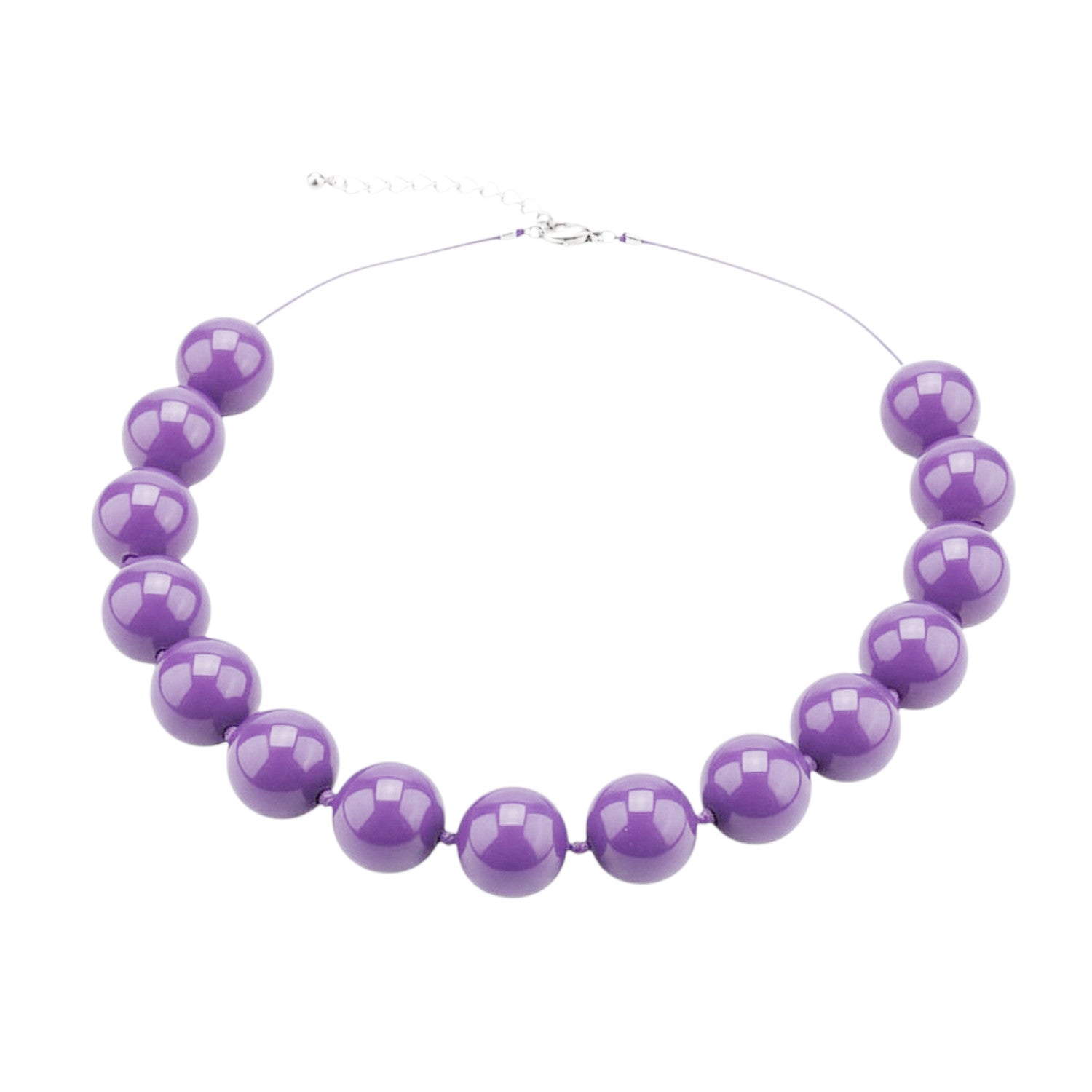 Halskette mit XL Acryl Perlen Lila 45 cm Damen Statement Kette bunt Karma