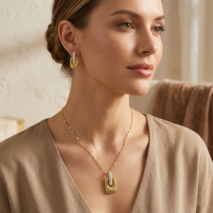 Schmuckset Damen Gold Edelstahl Halskette Ohrringe vergoldet Karma