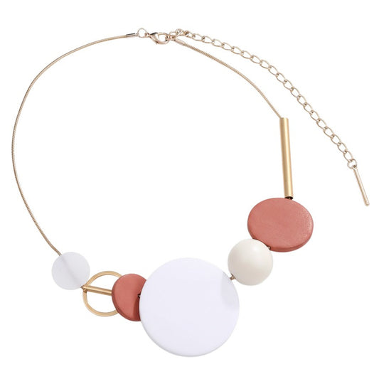 Große Halskette Damen Holz Rosa Weiß Kette Damenhalskette KARMA