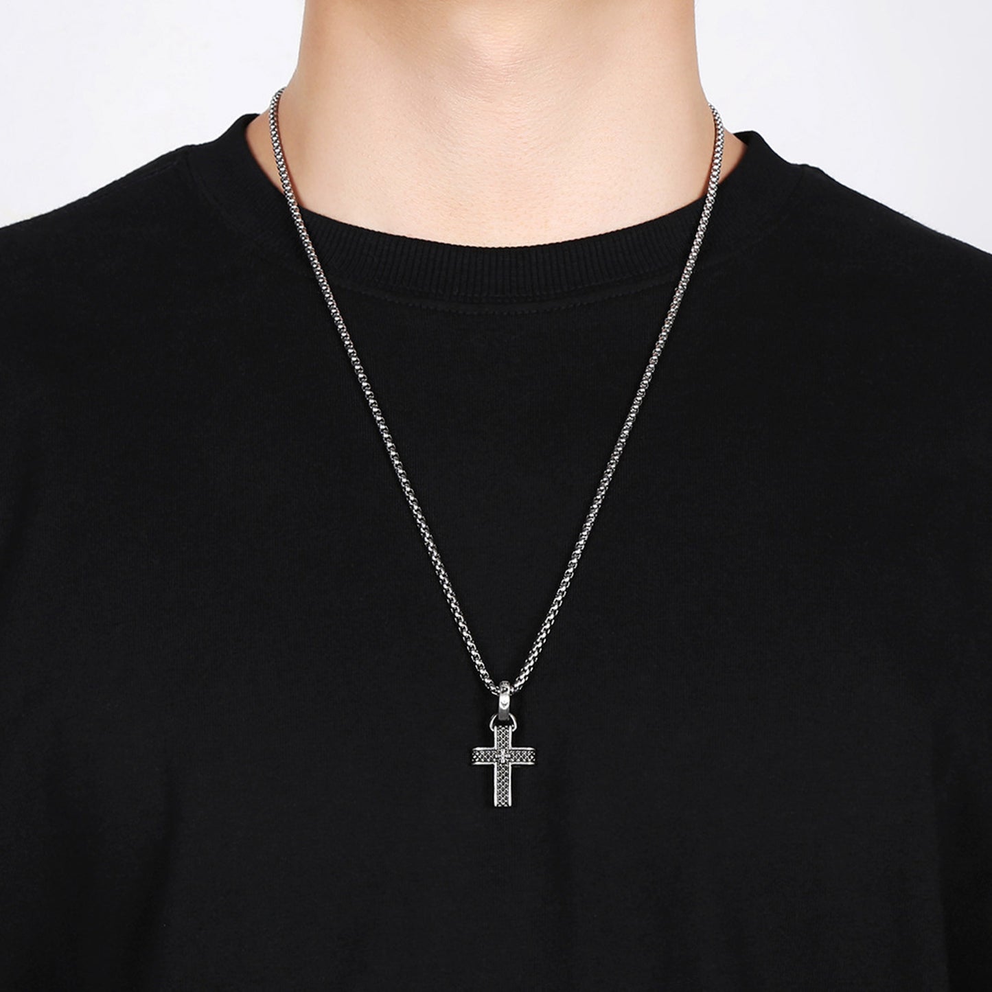 Kette Kreuz Silber Herren Edelstahl Halskette KARMA