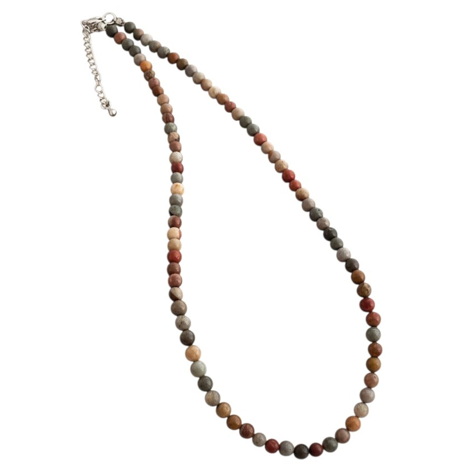 Halskette Damen Naturstein mehrfarbig 4 mm filigran Steinperlen Kette Karma