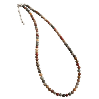 Halskette Damen Naturstein mehrfarbig 4 mm filigran Steinperlen Kette Karma