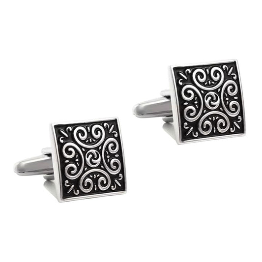 Manschettenknöpfe quadratisch Schwarz Silber 1,7 cm Hemd Accessoires modern Karma