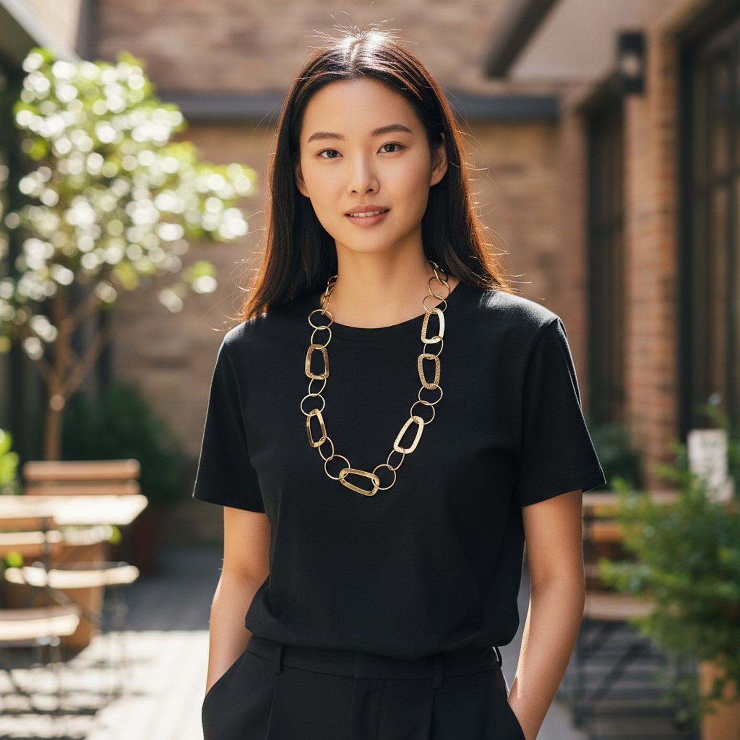 Lange Halskette Damen Silber modern 68 cm Damenhalskette Kette KARMA