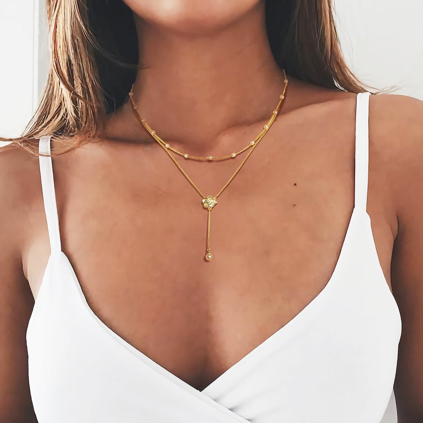 Halskette zweireihig Rose Gold Edelstahl Karma
