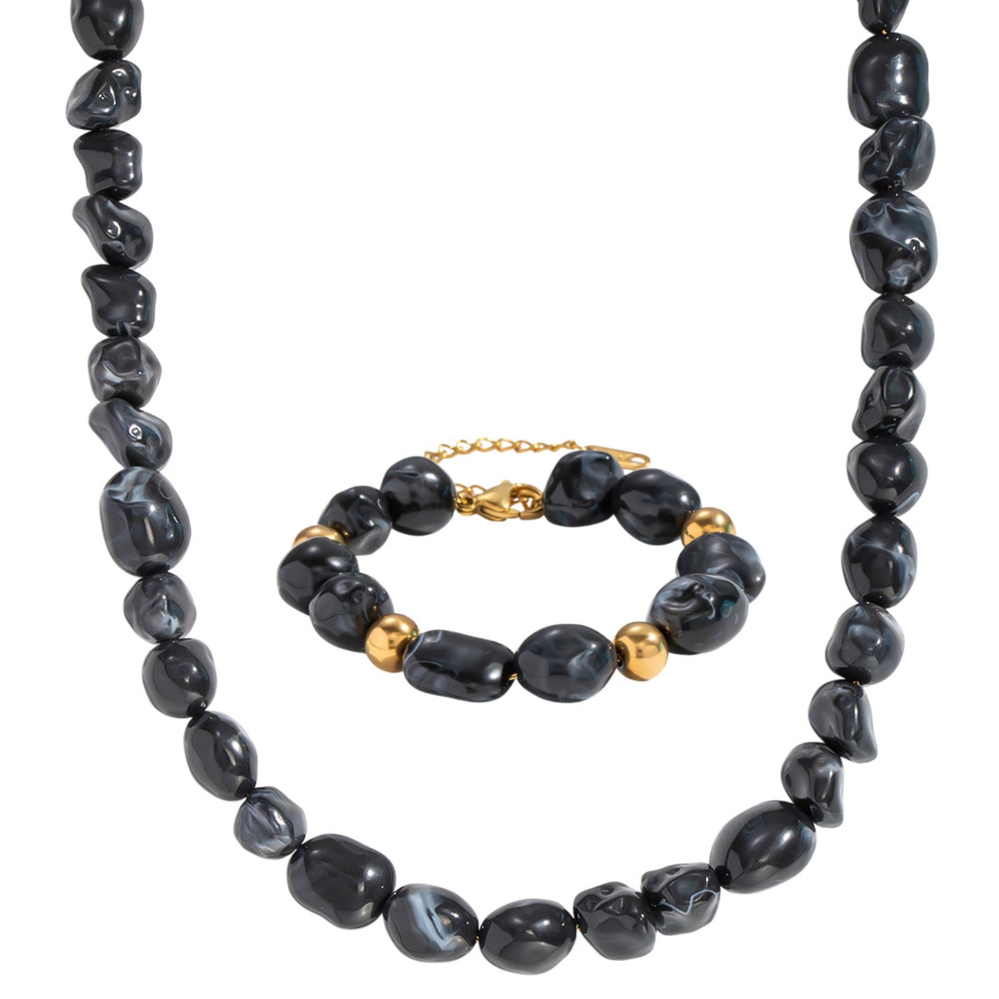 Schmuckset Damen Schwarz Gold modern Halskette und Armband KARMA