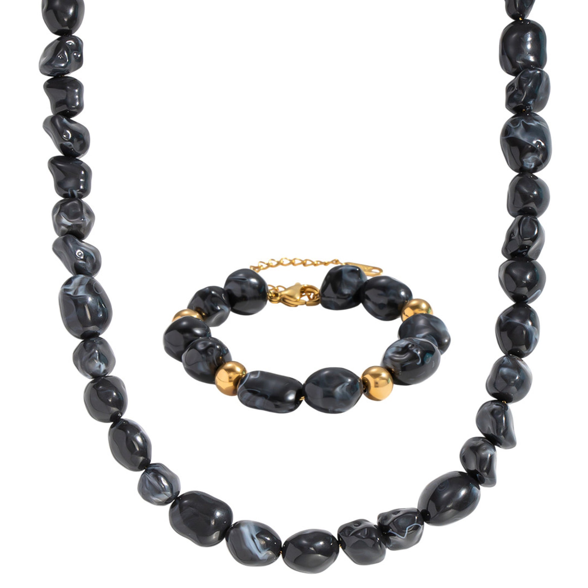 Schmuckset Damen Schwarz Gold modern Halskette und Armband KARMA