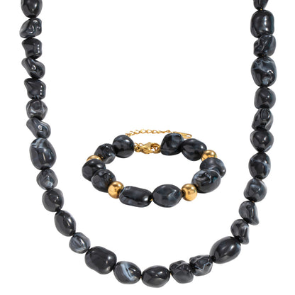 Schmuckset Damen Schwarz Gold modern Halskette und Armband KARMA