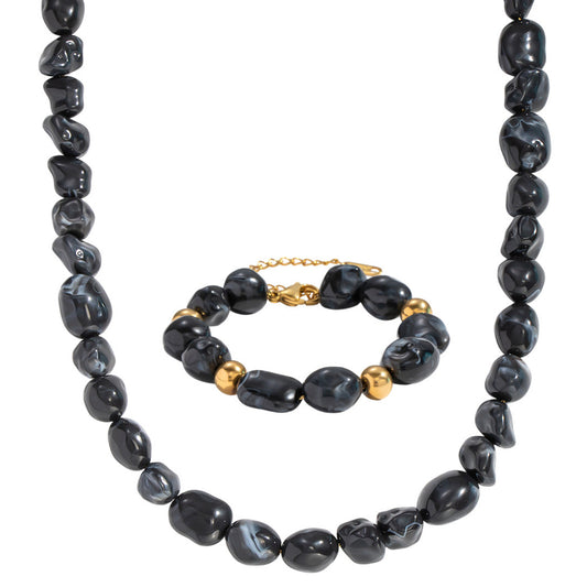 Schmuckset Damen Schwarz Gold modern Halskette und Armband KARMA