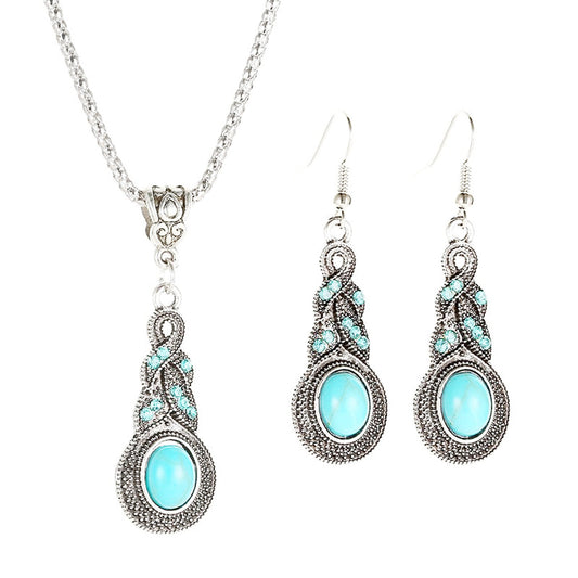 Schmuckset Boho Altsilber Türkis rund KARMA