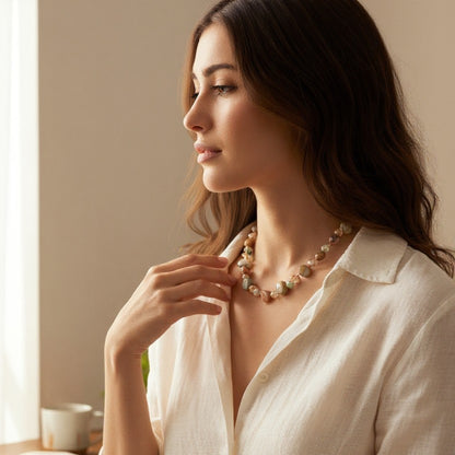 Halskette Damen bunt modern Glas & Steine Kette Damenhalskette KARMA