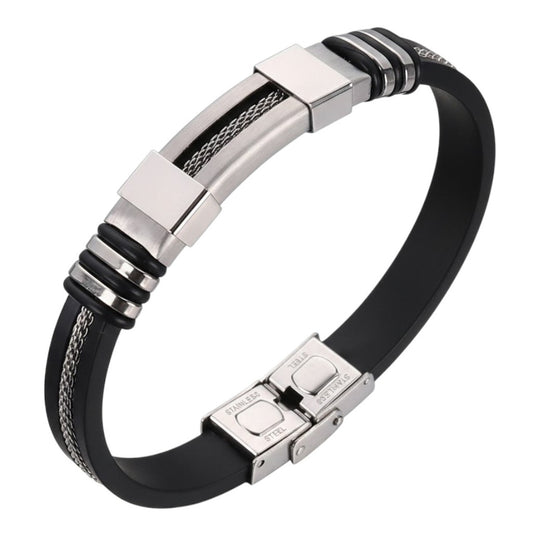 Armband Herren Silber 21 cm Silikon Edelstahl modern Karma