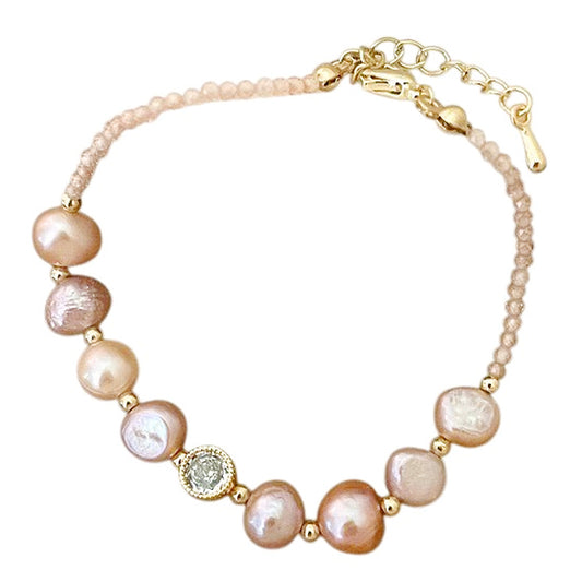 Damen Armband Süßwasserperlen Gold Rosé 16 cm Perlenarmband Damenarmband Karma