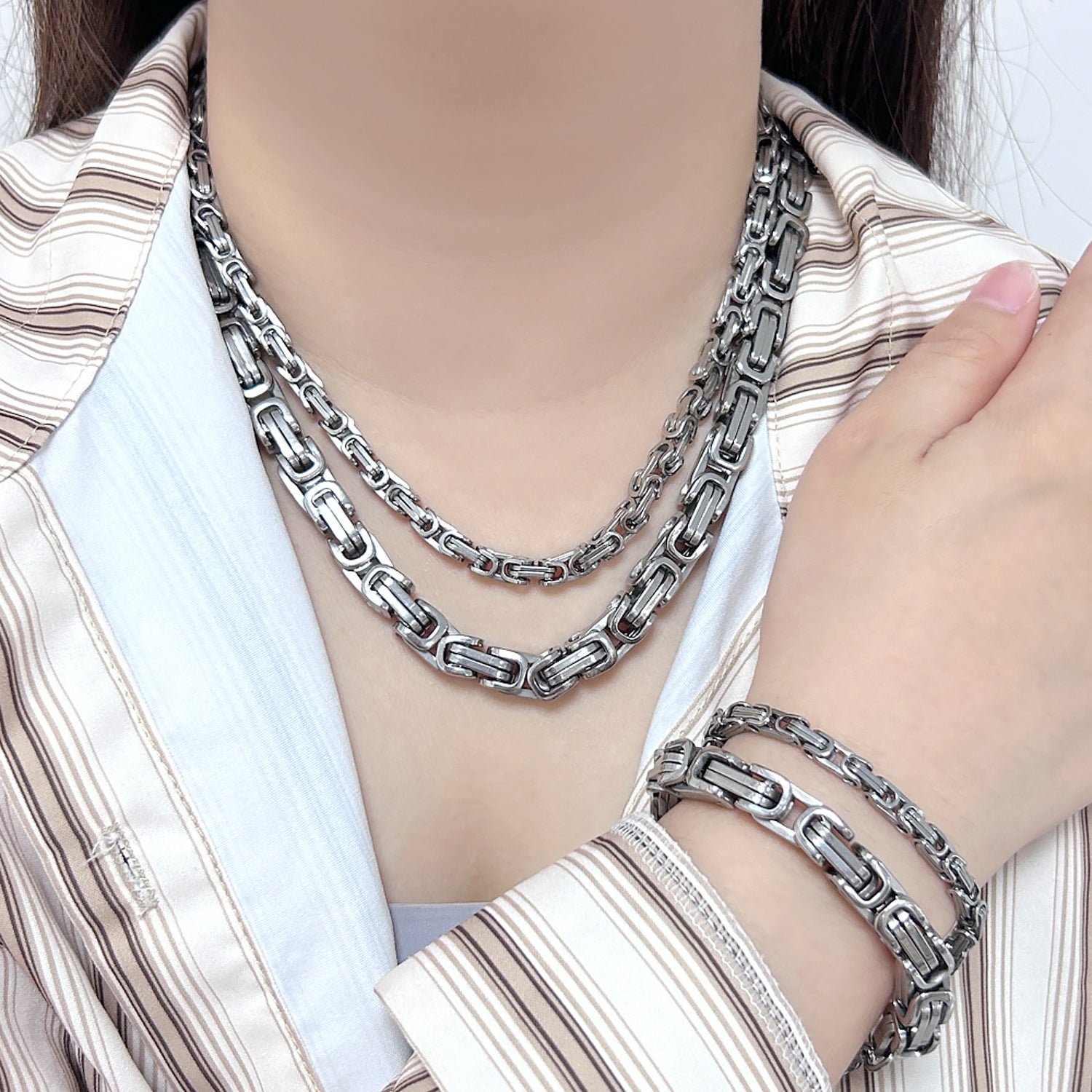 Königsarmband Damen Edelstahl Silber Armband Karma
