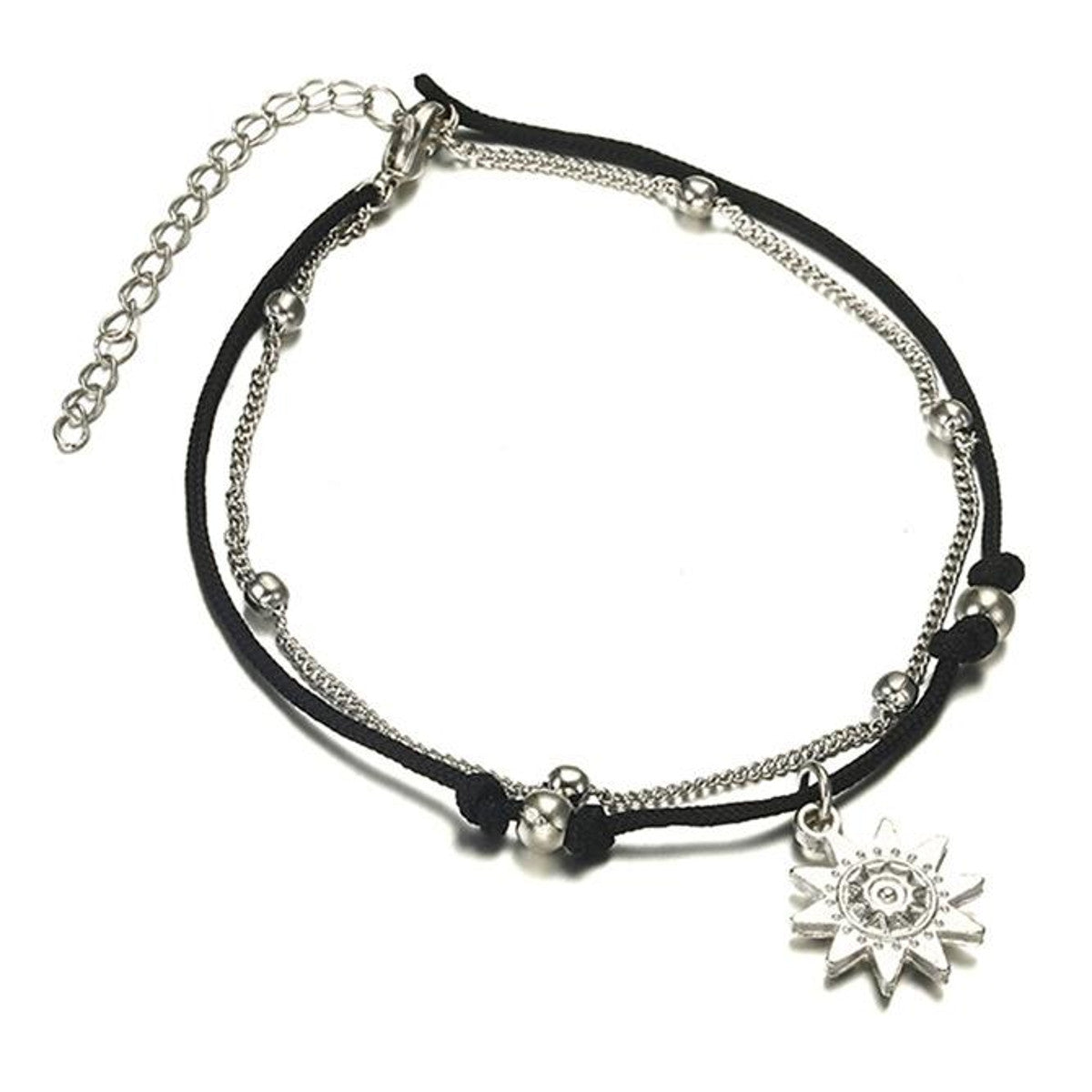 Fußkette Sonne Schwarz Silber Karma