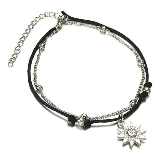 Fußkette Sonne Schwarz Silber Karma