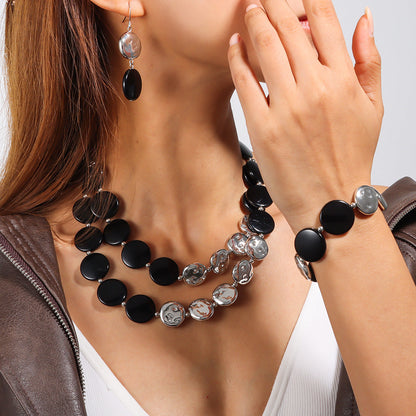 Schmuckset Acryl Schwarz Silber oder Gold Karma