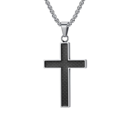 Halskette mit Kreuz Anhänger Herren Silber Titanstahl Carbon Herrenkette Kreuzkette Karma