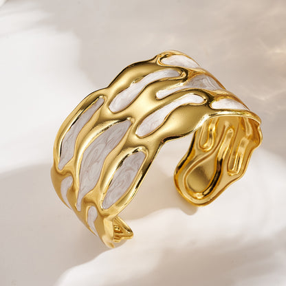 Armreif Gold Creme 5 cm Damen Edelstahl vergoldet hypoallergen Damenarmreif Armschmuck Karma