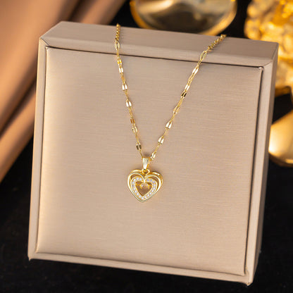 Schmuckset Herz Gold Halskette und Ohrringe Edelstahl Zirkone wasserfest hypoallergen rostfrei Karma