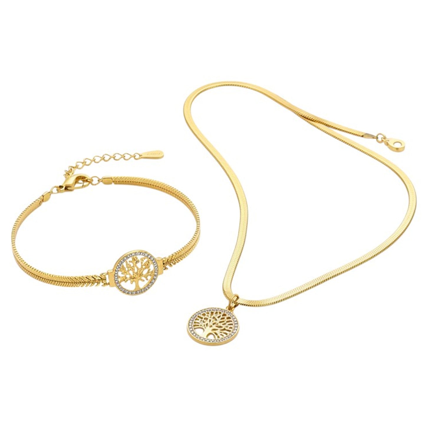 Schmuckset Lebensbaum Gold Edelstahl Halskette und Armband wasserfest hypoallergen