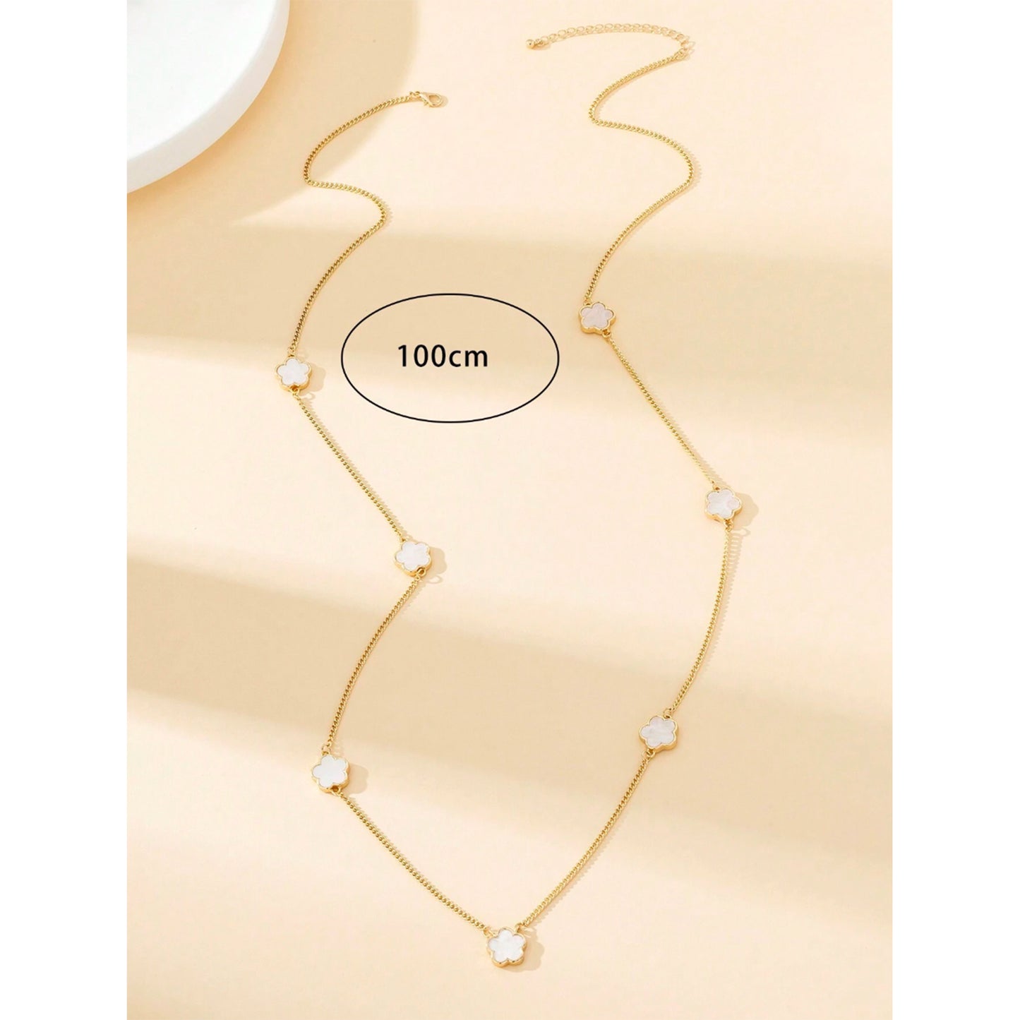 Lange Halskette Blumen Gold Weiß 100 cm Damen Pulloverkette