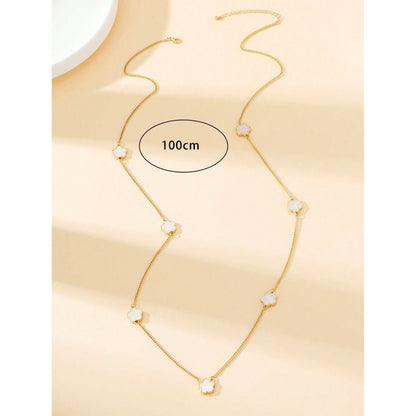 Lange Halskette Blumen Gold Weiß 100 cm Damen Pulloverkette