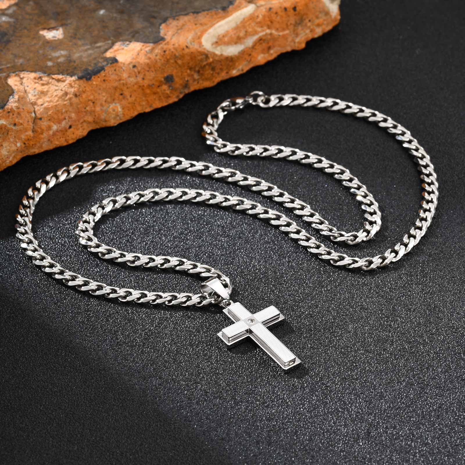 Halskette Herren Kreuz Silber 50 cm Edelstahl Kette wasserfest hypoallergen rostfrei Karma