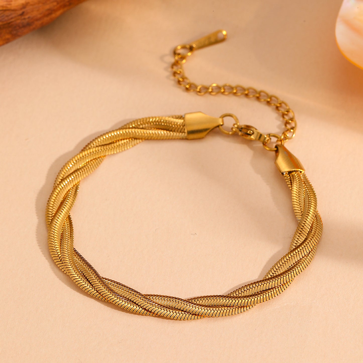 Schmuckset Gold Armband und Fußkette Edelstahl wasserfest hypoallergen rostfrei Karma
