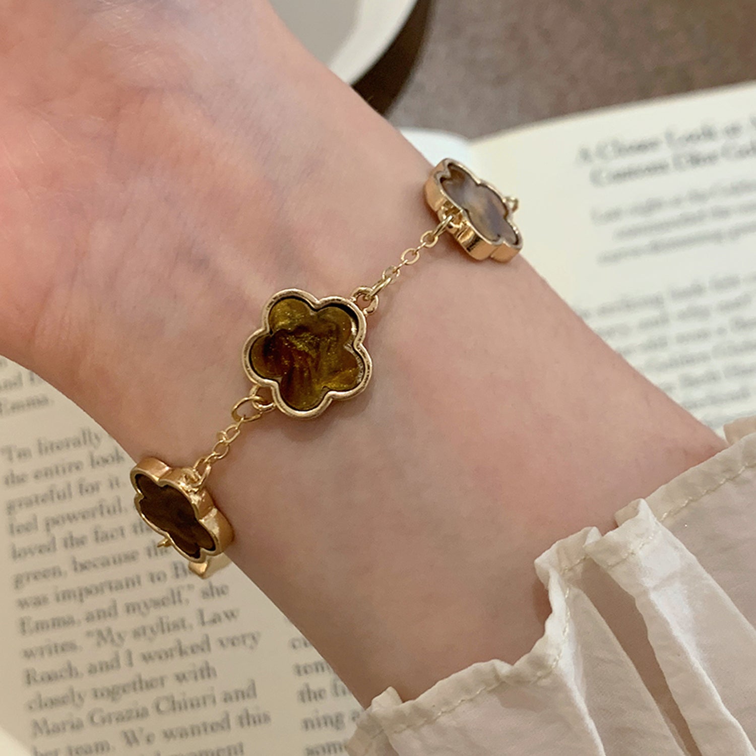 Armband Blume Gold Braun 17 cm Damenarmband Blumenarmband Karma