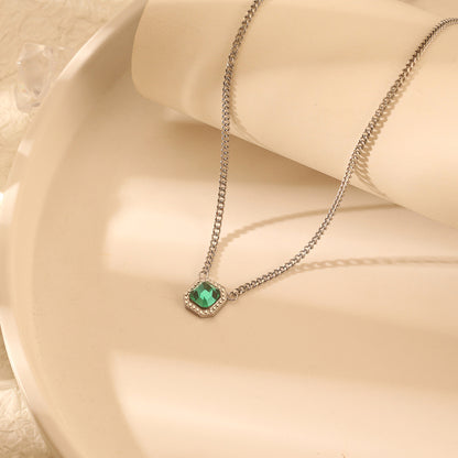 Damenhalskette mit Stein Anhänger Edelstahl Silber od. Gold modern Kette KARMA