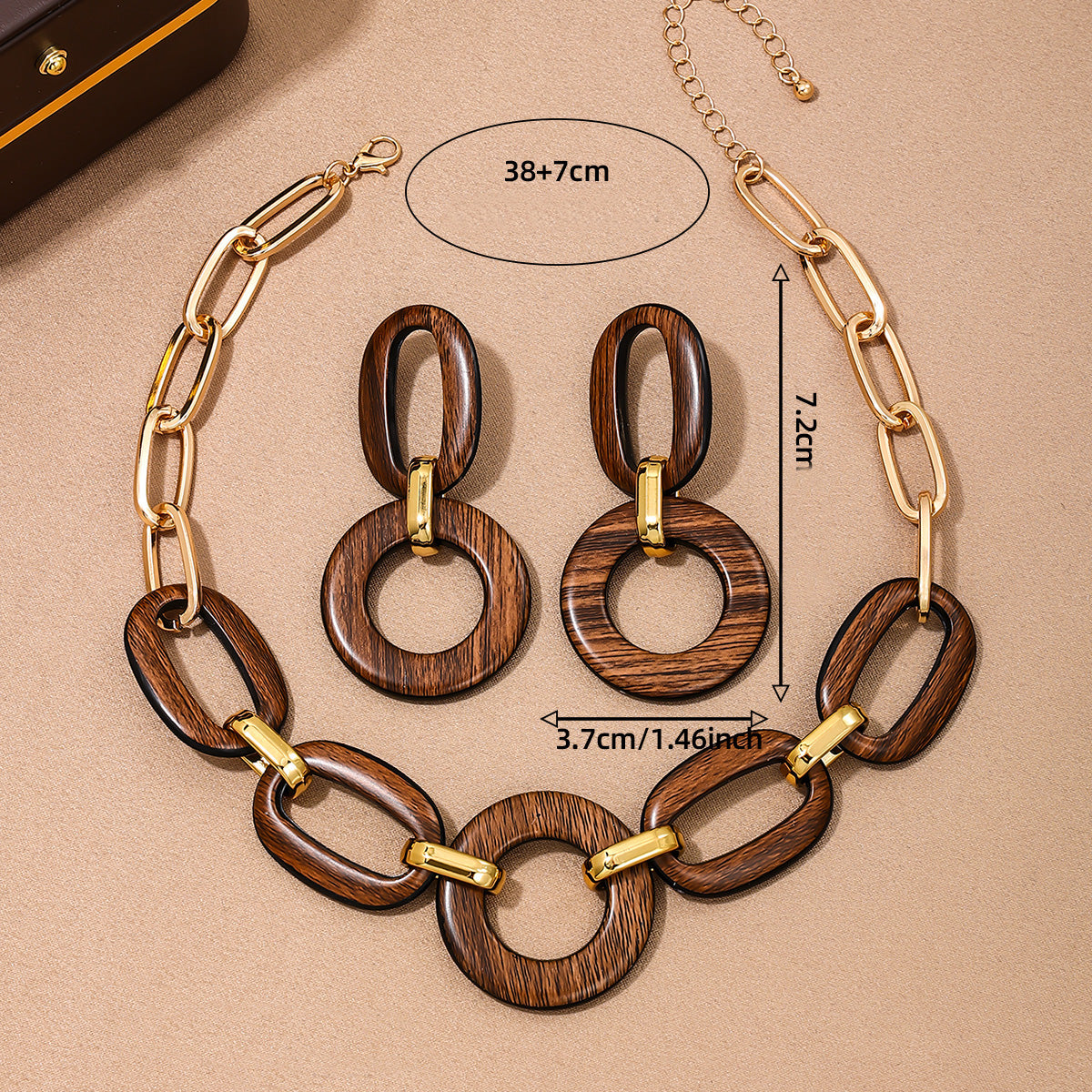Schmuckset Holz Braun Gold Kette und Ohrringe KARMA