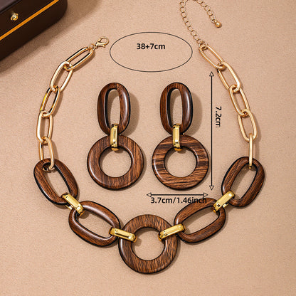 Schmuckset Holz Braun Gold Kette und Ohrringe KARMA