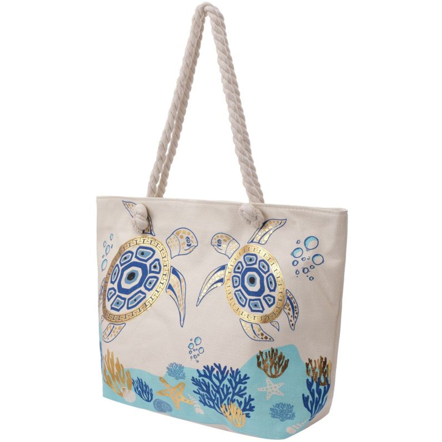 Strandtasche Schildkröte Weiß Blau 54 cm modern Pooltasche Shopper Sommertasche Karma